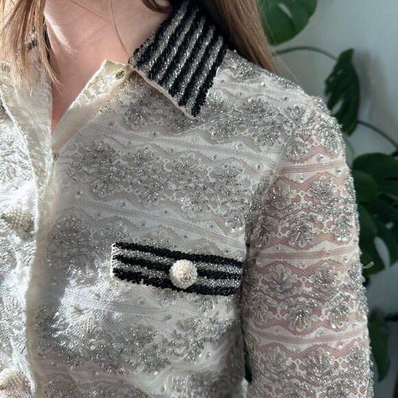 324. VINTAGE My Fair Lady  Style Beaded Mid Century Jacket Top Sz 8 XS S - Picture 7 of 8